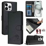 For iPhone 13 Pro Cat Rat Embossed Pattern RFID PU Phone Case with Wrist Strap(Black)