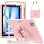 For iPad Air 11 2025 / 2024 Rotation Holder Silicone Hybrid PC Tablet Case(Pink)
