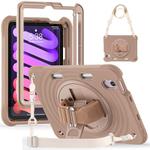 For iPad mini 2024 / mini 6 Rotation Holder Silicone Hybrid PC Tablet Case(Light Coffee)