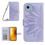 For Sharp Aquos Wish 4 Skin Feel Sun Flower Embossed Flip Leather Phone Case with Lanyard(Purple)