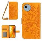 For Sharp Aquos Wish 4 Skin Feel Sun Flower Embossed Flip Leather Phone Case with Lanyard(Yellow)