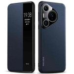 For Huawei Pura 70 Pro SULADA Kevlar 600D Texture Smart Window Leather Phone Case(Blue)
