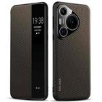 For Huawei Pura 70 Pro SULADA Kevlar 600D Texture Smart Window Leather Phone Case(Brown)