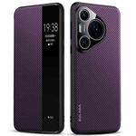For Huawei Pura 70 SULADA Kevlar 600D Texture Smart Window Leather Phone Case(Purple)