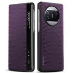 For Huawei Mate X3 SULADA Kevlar 600D Texture Smart Window Leather Phone Case(Purple)