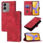 For vivo Y17s 4G Global / Y28 5G India Skin Feel Embossed Leather Phone Case(Red)