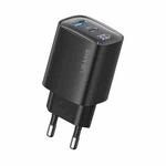 USAMS CC229 30W USB+USB-C / Type-C Dual Port GaN Digital Display Charger, Specifications: EU Plug(Black)