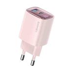 USAMS CC229 30W USB+USB-C / Type-C Dual Port GaN Digital Display Charger, Specifications: EU Plug(Pink)