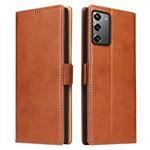 For Samsung Galaxy Note20 Fierre Shann PU Genuine Leather Texture Horizontal Flip Leather Case with Holder & Card Slots & Wallet(Brown)
