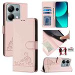 For Xiaomi Redmi Note 13 Pro 4G Global Cat Rat Embossed Pattern RFID PU Phone Case with Wrist Strap(Pink)