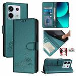 For Xiaomi POCO X6 5G Global Cat Rat Embossed Pattern RFID PU Phone Case with Wrist Strap(Peacock Green)