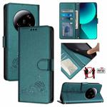 For Xiaomi 13 Ultra Cat Rat Embossed Pattern RFID PU Phone Case with Wrist Strap(Peacock Green)