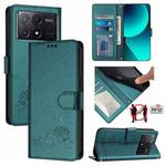 For Xiaomi Redmi K70E Cat Rat Embossed Pattern RFID PU Phone Case with Wrist Strap(Peacock Green)