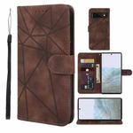 For Google Pixel 6 Pro Skin Feel Geometric Lines Leather Phone Case(Brown)