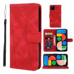 For Google Pixel 5a Skin Feel Geometric Lines Leather Phone Case(Red)