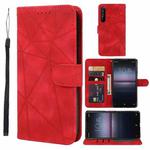 For Sony Xperia 1 II Skin Feel Geometric Lines Leather Phone Case(Red)