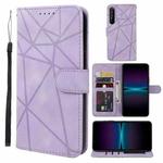 For Sony Xperia 1 IV Skin Feel Geometric Lines Leather Phone Case(Purple)