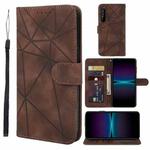 For Sony Xperia 1 IV Skin Feel Geometric Lines Leather Phone Case(Brown)