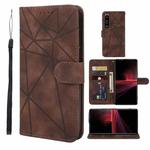 For Sony Xperia 1 III Skin Feel Geometric Lines Leather Phone Case(Brown)