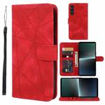 For Sony Xperia 1 V 2023 Skin Feel Geometric Lines Leather Phone Case(Red)