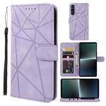 For Sony Xperia 1 V 2023 Skin Feel Geometric Lines Leather Phone Case(Purple)