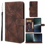 For Sony Xperia 1 V 2023 Skin Feel Geometric Lines Leather Phone Case(Brown)