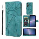 For Sony Xperia 5 V Skin Feel Geometric Lines Leather Phone Case(Green)