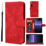 For Sony Xperia 10 II Skin Feel Geometric Lines Leather Phone Case(Red)