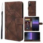 For Sony Xperia 10 II Skin Feel Geometric Lines Leather Phone Case(Brown)