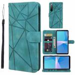 For Sony Xperia 10 III Skin Feel Geometric Lines Leather Phone Case(Green)