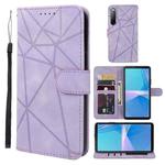 For Sony Xperia 10 III Skin Feel Geometric Lines Leather Phone Case(Purple)