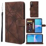 For Sony Xperia 10 III Skin Feel Geometric Lines Leather Phone Case(Brown)