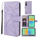 For Sony Xperia 10 IV Skin Feel Geometric Lines Leather Phone Case(Purple)