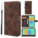 For Sony Xperia 10 IV Skin Feel Geometric Lines Leather Phone Case(Brown)