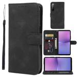 For Sony Xperia 10 V Skin Feel Geometric Lines Leather Phone Case(Black)