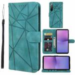 For Sony Xperia 10 V Skin Feel Geometric Lines Leather Phone Case(Green)