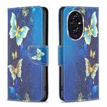 For Honor 200 Colored Drawing Pattern Leather Phone Case(Gold Butterfly)