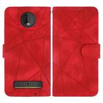 For Motorola Moto Z4 Skin Feel Geometric Lines Leather Phone Case(Red)