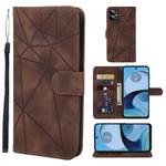 For Motorola Moto G14 Skin Feel Geometric Lines Leather Phone Case(Brown)