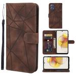 For Motorola Moto G73 Skin Feel Geometric Lines Leather Phone Case(Brown)