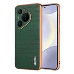 For Huawei Pura 70 AZNS Electroplated Frame Crocodile Texture Full Coverage Phone Case(Green)