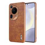 For Huawei Pura 70 Ultra AZNS Electroplated Frame Crocodile Texture Full Coverage Phone Case(Brown)