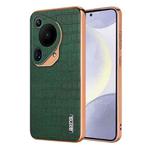For Huawei Pura 70 Ultra AZNS Electroplated Frame Crocodile Texture Full Coverage Phone Case(Green)