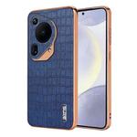 For Huawei Pura 70 Ultra AZNS Electroplated Frame Crocodile Texture Full Coverage Phone Case(Blue)