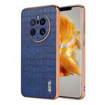 For Huawei Mate 50 Pro AZNS Electroplated Frame Crocodile Texture Full Coverage Phone Case(Blue)