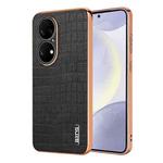 For Huawei P50 AZNS Electroplated Frame Crocodile Texture Full Coverage Phone Case(Black)