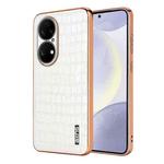 For Huawei P50 AZNS Electroplated Frame Crocodile Texture Full Coverage Phone Case(White)