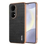 For Huawei P50 Pro AZNS Electroplated Frame Crocodile Texture Full Coverage Phone Case(Black)