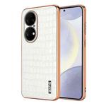 For Huawei P50 Pro AZNS Electroplated Frame Crocodile Texture Full Coverage Phone Case(White)