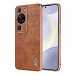 For Huawei P60 / P60 Pro AZNS Electroplated Frame Crocodile Texture Full Coverage Phone Case(Brown)